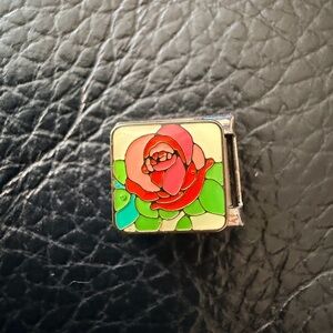 Red Rose Flower Italian Charm Link